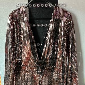 Charlotte Russe, sequin jumpsuit , night out, Low cut dress- Gold- Size: XL